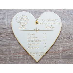 Dřevěná cedule vysvědčení pro paní vychovatelku 17cm