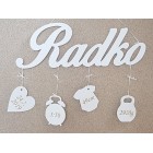 Velké dřevěné jméno s údaji 70cm