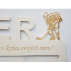 Dřevěný držák na medaile s laserováním 45cm hokej