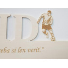 Dřevěný držák na medaile s laserováním 45cm fotbal