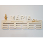 Dřevěný držák na medaile s názvem a laserovým textem 55cm běh plavání