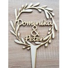 Dřevěný svatební zapich věneček s názvy 16cm