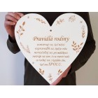 Dřevěná tabulka srdce 35cm - Pravidla rodiny NA MÍRU