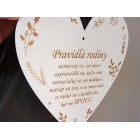 Dřevěná tabulka srdce 35cm - Pravidla rodiny NA MÍRU