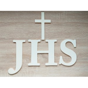 Dřevěný křesťanský nápis - JHS a křížek šířka 42cm