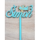 Dřevěný zápich na míru velrybě se jménem šířka 15 cm natřený - modrá