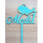 Dřevěný zápich na míru velrybě se jménem šířka 15 cm natřený - modrá