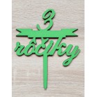 Dřevěná ozdoba na dort na míru pro 3. narozeniny, malovaná