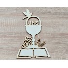 Dřevěný výřez kalichu s hroznem hostie 15x22cm