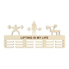 Dřevěný držák na medaile s názvem trojboj a laserovaným textem 55cm