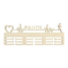 Dřevěný věšák na medaile pulz tep srdce + jméno 55cm