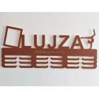 Dřevěný věšák na medaile malovaný 55cm fotrámeček a gravírování. Text na zakázku