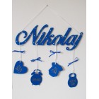 Dřevěné jméno s údaji barva královská modrá