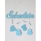 Dřevěné jméno s údaji barva modrá