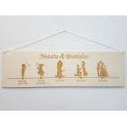 Dřevěná tabulka šířka 55cm časová osa s jmény