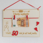 Dárek na JUBILEUM 50 narozeniny dřevěná tabulka 30x22cm