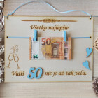 Dárek pro muže k JUBILEUM 50 narozeniny dřevěná tabulka 30x22cm