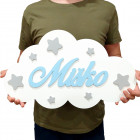 Dřevěné jméno a hvězdičky na obláčku šířka 50cm