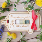 Dřevěná obálka na peníze Finanční injekce 22cm