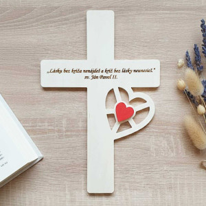 Kříž na stěnu se srdíčkem 30 cm + citát