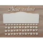 Dřevěný rodinný kalendář typu B s nápisem "Naše rodina" CZ