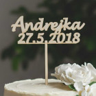 Dřevěný zápich jméno a datum šířka 17cm