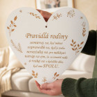 Dřevěná tabulka srdce 35cm - Pravidla rodiny NA MÍRU