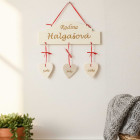 Dřevěná jmenovka RODINA šířka 30cm-3ks srdíčka