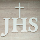 Dřevěný křesťanský nápis - JHS a křížek šířka 42cm