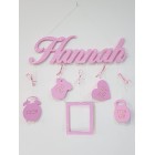 5 visících doplňků dřevěné jméno-obdélník