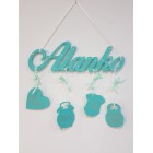 Dřevěné jméno s údaji barva tyrkysová