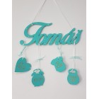 Dřevěné jméno s údaji barva tyrkysová