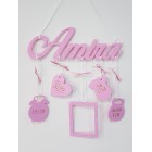 5 visících doplňků dřevěné jméno-obdélník