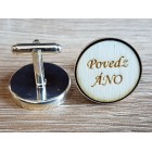 Svatební manžetové knoflíčky kulaté s textem ANO